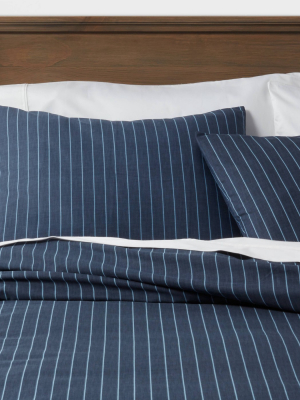 Family Friendly Stripe Duvet Cover & Pillow Sham Set Navy - Threshold™