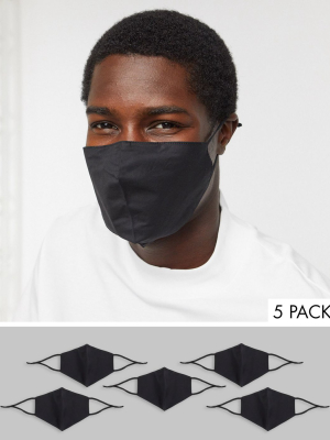 Asos Design 5 Pack Face Coverings With Adjustable Straps And Nose Clip In Black