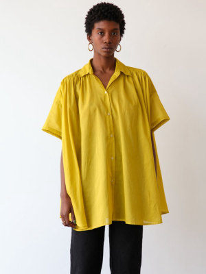 Or Oversized Pleated Shirt In Chartreuse