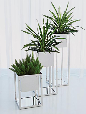 Global Views Escher Pedestal/planters - Silver