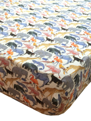 Fitted Sheet Made With Liberty Fabric Queue For The Zoo Yellow