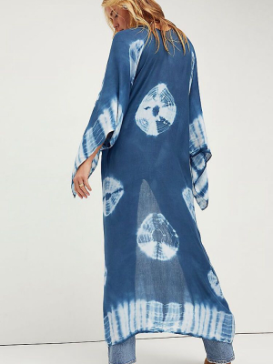 Tie Dye Sleeved Kimono Chiffon Maxi Cover Up