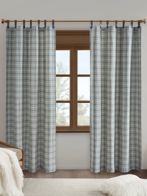 84"x50" Preston Plaid Faux Leather Tab Top Room Darkening Curtain Panel With Fleece Lining