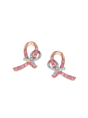 14k Rose Gold Pink Sapphire And Diamond Ribbon Earrings, 0.54 Tcw