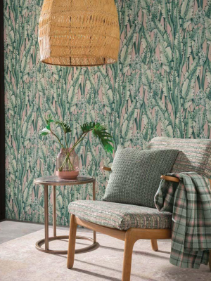 Tiger Leaf Wallpaper In Mint And Blush From The Folium Collection By Osborne & Little