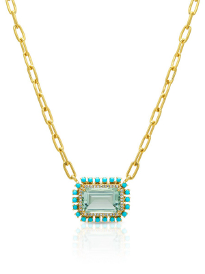 18kt Yellow Gold Green Amethyst Turquoise Diamond Portofino Chain Link Necklace