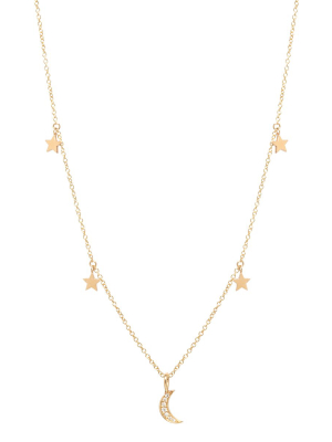 14k Midi Bitty Pave Moon And Star Necklace