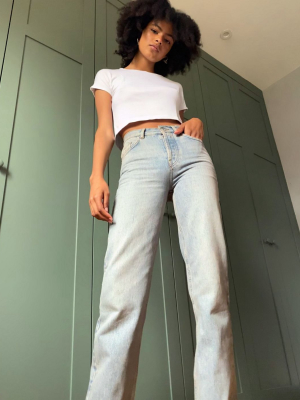 Asos Design Mid Rise '90's' Straight Leg Jeans In Antique Wash