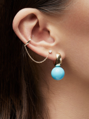 14kt Yellow Gold Huggie And Turquoise Gumball Earrings
