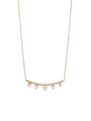 14k Curved Bar Necklace With 5 Prong Diamonds