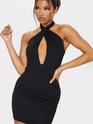 Black Cross Neck Bodycon Dress