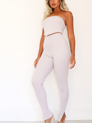 Petite Grey Ribbed Split Hem Pants