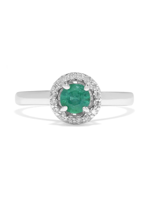 Effy Brasilica 14k White Gold Emerald And Diamond Halo Ring, 0.60 Tcw