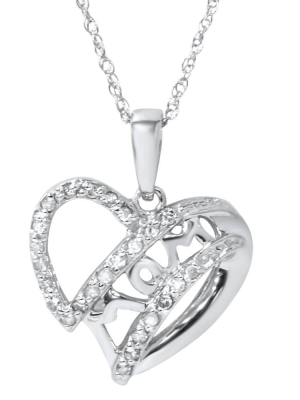 Pompeii3 White Gold 1/8ct Genuine Diamond Heart Mom Pendant