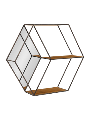 26" X 7" X 23" Lintz Hexagon Shelves With Mirror Brown - Kate And Laurel