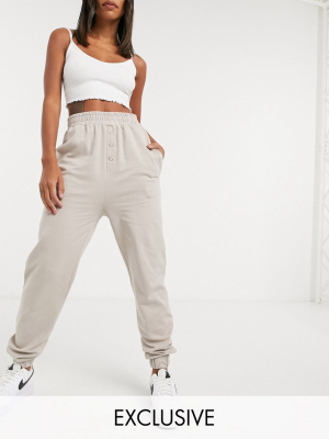 Reclaimed Vintage Inspired Oversized Sweatpants With Button Popper Detail In Mocha Co-ord