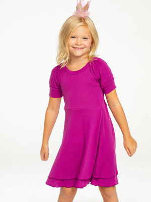 Girls Baby Rib Puff Sleeve Dress