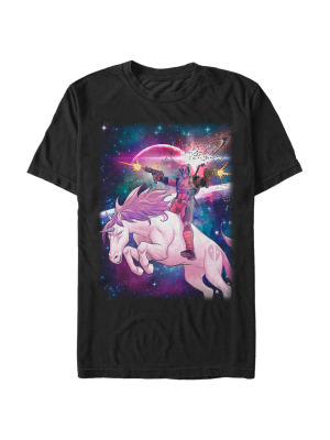 Men's Marvel Legendary Deadpool On Space Unicorn T-shirt