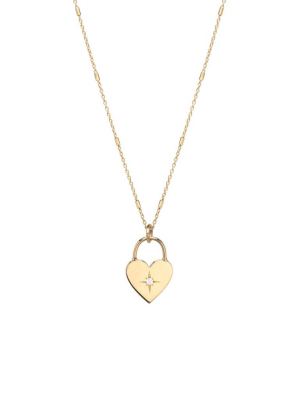 14k Diamond Heart Padlock Necklace