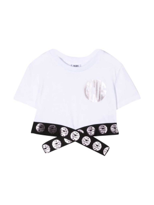 Gcds Kids Metallic Logo Printed Cropped T-shirt