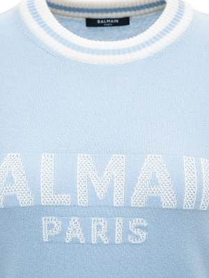 Balmain Cropped Logo Intarsia Sweater