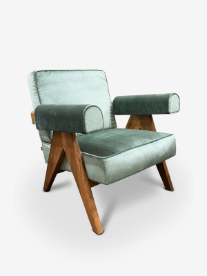 Pierre Jeanneret 053 Capitol Complex Armchair In Teak With Salvia Fabric By Cassina