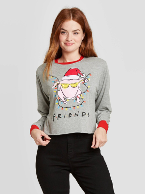 Women's Friends Santa Turkey Long Sleeve Graphic T-shirt - Heather Gray