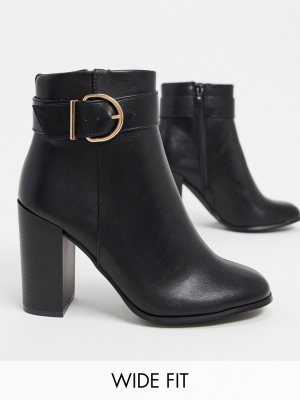 Asos Design Wide Fit Retreat Heeled Ankle Boots In Black