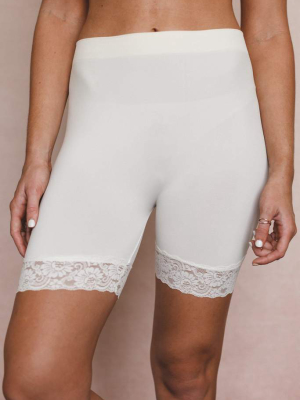 Lace Peek Layering Shorts - Ivory