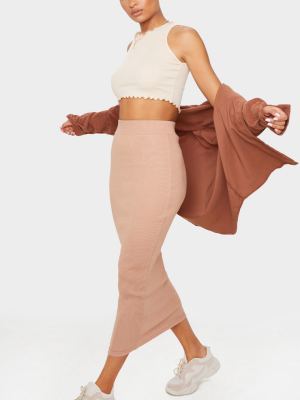 Camel Heavy Rib Bodycon Maxi Skirt