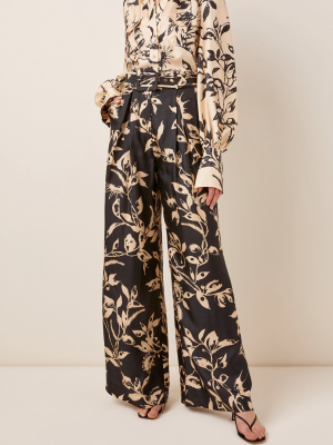 Ladybeetle Belted Printed Silk Wide-leg Pants