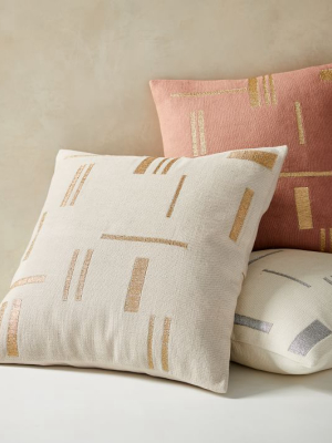 Embroidered Metallic Blocks Pillow Cover