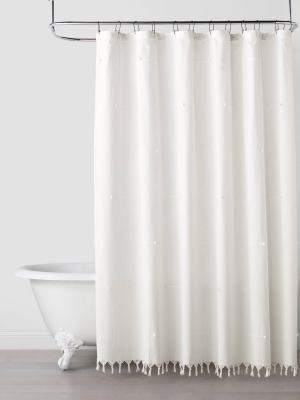 Clip Stitch Knotted Fringe Shower Curtain Sour Cream - Hearth & Hand™ With Magnolia