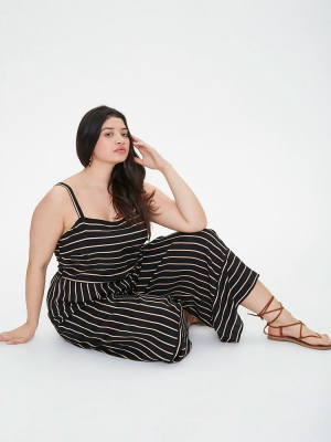 Plus Size Striped Wide Leg Jumpsuit