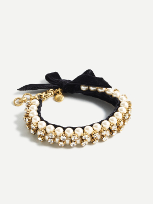 Pearl And Crystal Bracelet With Velvet Bow