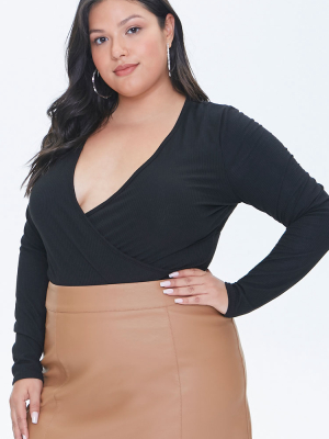 Plus Size Ribbed Surplice Crop Top