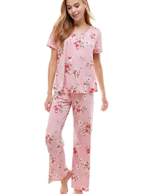 Women's Loungewear Set Floral Printed Pajama Short Sleeve And Pants Set