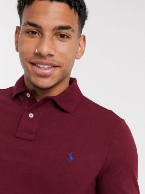 Polo Ralph Lauren Slim Fit Long Sleeve Polo Shirt In Burgundy With Pony Logo