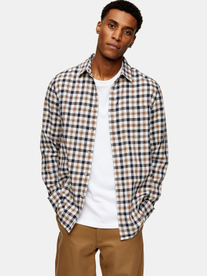 Brown Gingham Check Slim Shirt