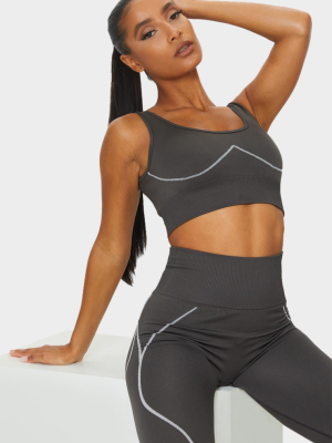 Grey Seamless Detailed Sports Bra