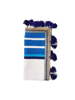 Kim Seybert Jaipur Napkin In White & Blue - Set Of 4