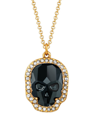 Crystal Pave Skull Necklace In Jet