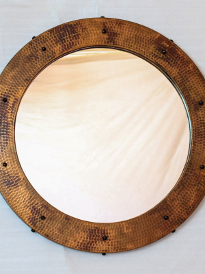 Round Hammered Copper Mirror