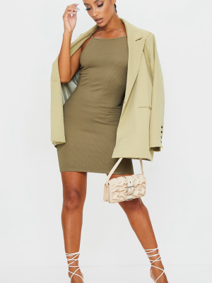 Olive Khaki Bandage Rib Strappy High Neck...