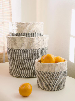 Gray And Cream Twill Nesting Basket Set