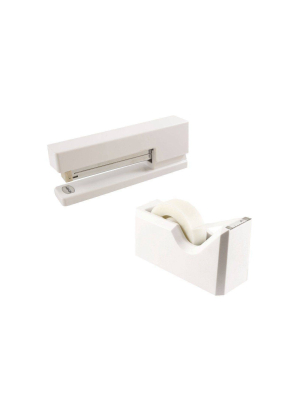 Jam Paper Stapler & Tape Dispenser Desk Set White