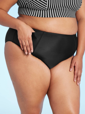 Women's High Waist Modern Bikini Bottom With Pocket - Kona Sol™ Black