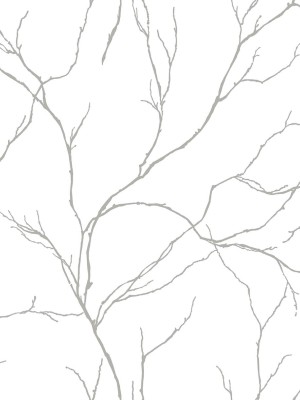 Delicate Branches Peel-and-stick Wallpaper In Silver By Nextwall