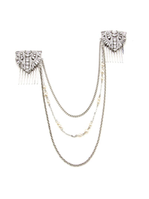 Pearl And Crystal Deco Hair Comb Necklace