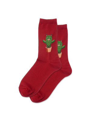 Women's Cat Cactus Crew Socks